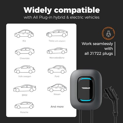 Cargador EV Nivel 2, Estación de carga rápida para vehículo eléctrico TESSAN 40A/240V para el hogar, equipo de carga de coche eléctrico con cable de 25 pies/7.62 m #CH-EV101M