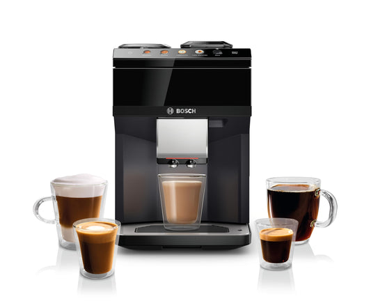 Bosch TPU40109 Serie 500 Máquina espresso totalmente automática con compartimento de grano entero y canal de café molido, pantalla TFT y panel de control táctil, sistema de leche externo y 9 opciones
