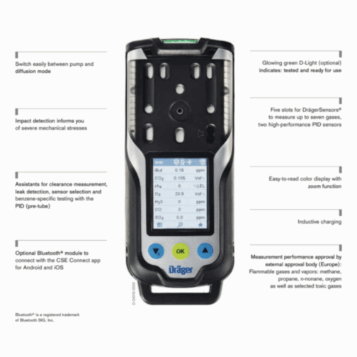Draeger X-am 8000 Gas Detector – Multi-Gas CO2, O2, CO, H2S, NO2, SO2, VOC (PID) + (selección de > 40 sensores)