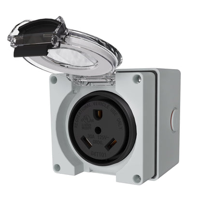 STARELO Caja de toma de corriente RV de 30 amperios, receptáculo NEMA TT-30R de 125 voltios, resistente al polvo y a la intemperie para vehículos recreativos, vehículos eléctricos, generadores