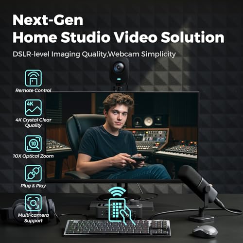 Cámara de transmisión con cable NearStream VM20 4K con zoom híbrido 40X/8 micrófonos con cancelación de ruido/control remoto, plug & play, webcam HDMI/USB/RJ45 para transmisión en vivo, videollamada VM20-US