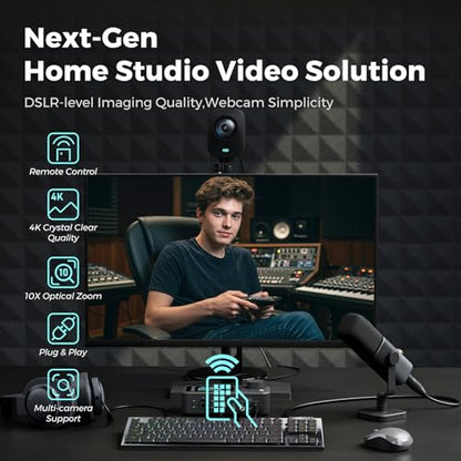 Cámara de transmisión con cable NearStream VM20 4K con zoom híbrido 40X/8 micrófonos con cancelación de ruido/control remoto, plug & play, webcam HDMI/USB/RJ45 para transmisión en vivo, videollamada VM20-US