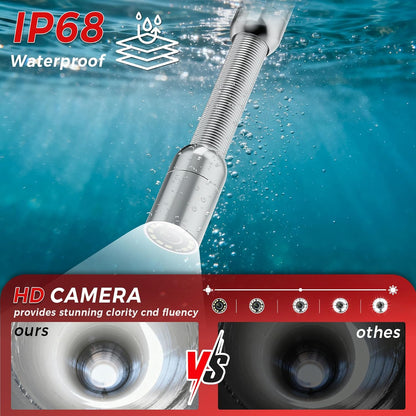 Cámara de inspección de tubería de alcantarillado, monitor IPS de 4.3 pulgadas, tarjeta TF de 16 GB DVR, IP68 1200TVL HD cámara de 98.4 ft/cable de fibra de vidrio de 30m/100 pies, visión