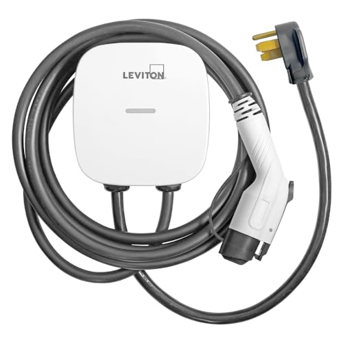 Leviton EV40P Cargador inteligente EV de nivel 2 con Wi-Fi, 40 A, salida de 9.6kW, cable de 25 pies, NEMA 14-50P, estación de carga EV para enchufe interior/exterior, compatibilidad con My Leviton