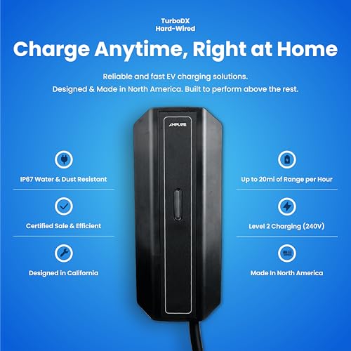 AMPURE TurboDX - Cargador EV nivel 2, carga rápida de 32 A, cableado, resistente al agua IP67, compatible con SAE J1772 #Tdxhw32a