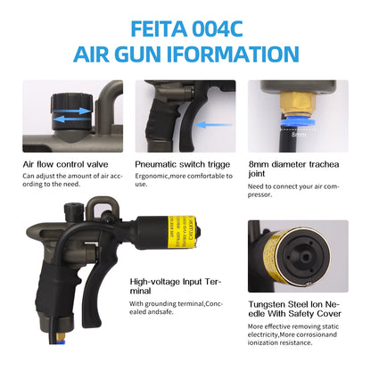 FEITA FT-004C Pistola de aire ionizante , pistola antiestática, volumen de aire ajustable, eliminador electrostático de alta calidad para eliminar electrostatos