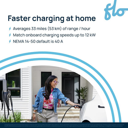 FLO Home X3 - Estación de carga de vehículos eléctricos de nivel 2, 12 kW a 50 amp/240 V, NEMA 14-50 cargador rápido para todos los vehículos eléctricos (J1772), certificado UL/Energy Star, cable de