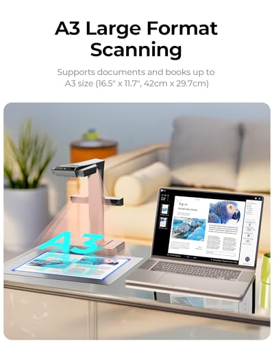 CZUR ET MAX - Escáner profesional de libros, cámara de documentos de 38 MP, plano de curva láser, escáner de documentos USB de alta velocidad, OCR de más de 180 idiomas, captura A3, soporte HDMI, para