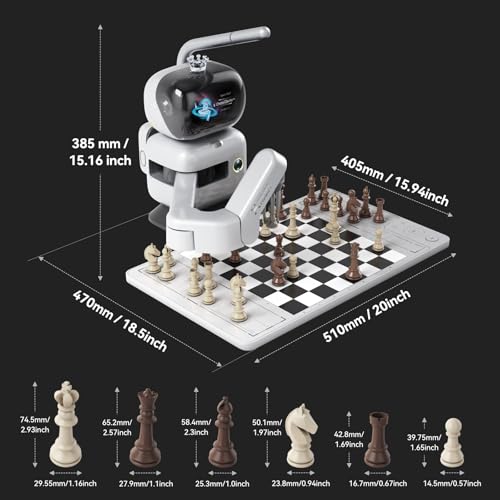 Robot de ajedrez AI RC3G-N con brazo robótico tablero de ajedrez electrónico para computadora, 25 niveles de IA, más de 1200 ejercicios, entrenador de final, reproducción de juegos clásicos