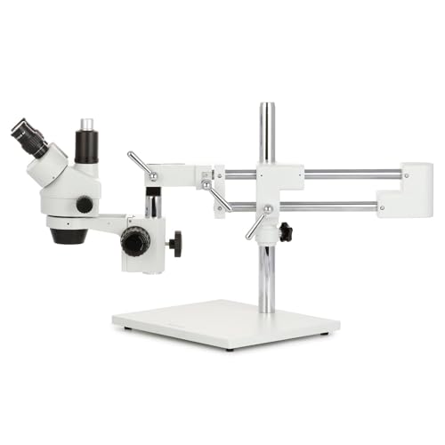 AmScope SM-4TP - Microscopio Profesional de Zoom estéreo trinocular con Control de Enfoque simultáneo, oculares WH10x, Aumento 7X-45X, Lente de Zoom 0.7X-4.5X, iluminación Ambiental, Soporte de Brazo