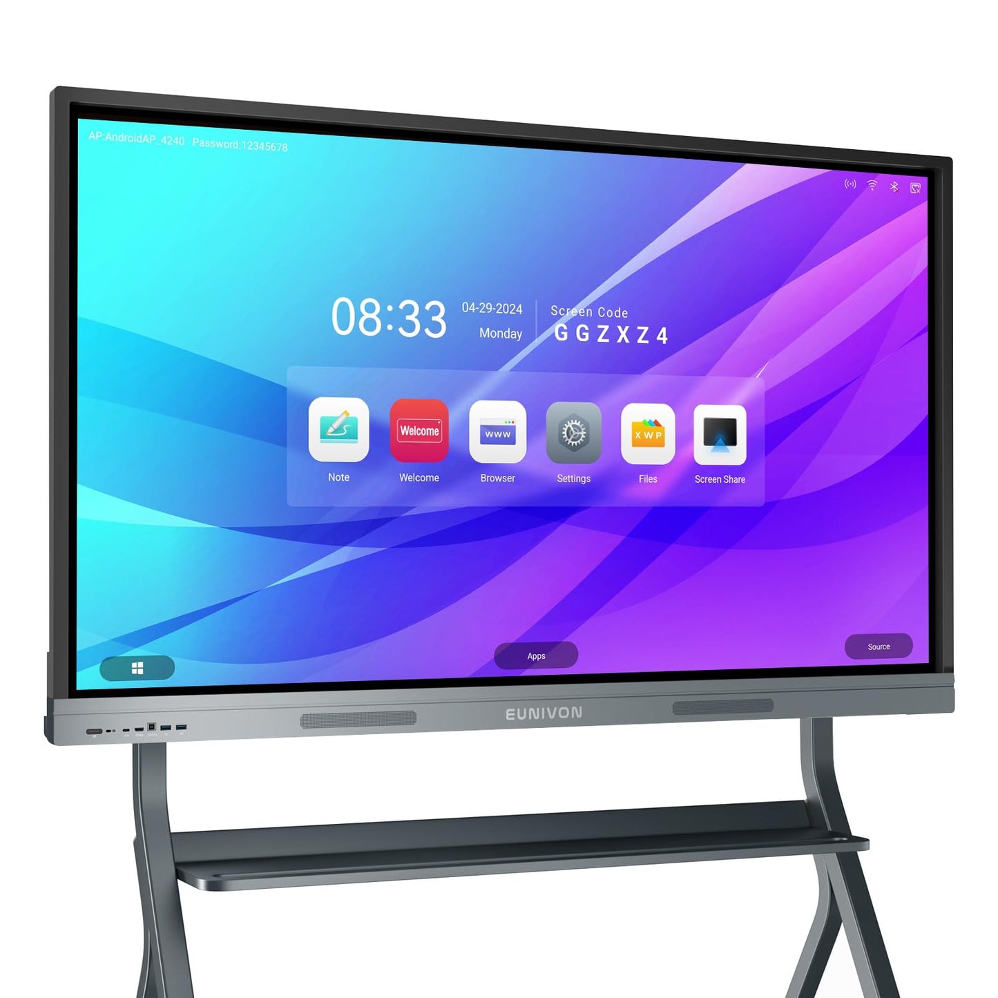 Pizarra inteligente 4K UHD de 55 pulgadas, pizarra blanca electrónica con pantalla táctil, pizarra blanca interactiva para aula y negocios (soporte de pared incluido)