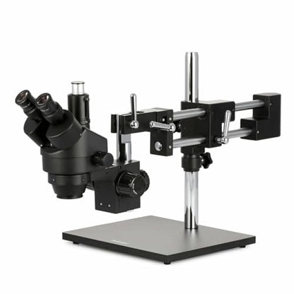 AmScope SM-4TZZ-B 180X Microscopio estéreo trinocular zoom con negro | 3.5X-180X Magnification Range 76mm Stereo Microscope Holder Ring 360° Multi-Axis Head Rotation Powder-Coat Black