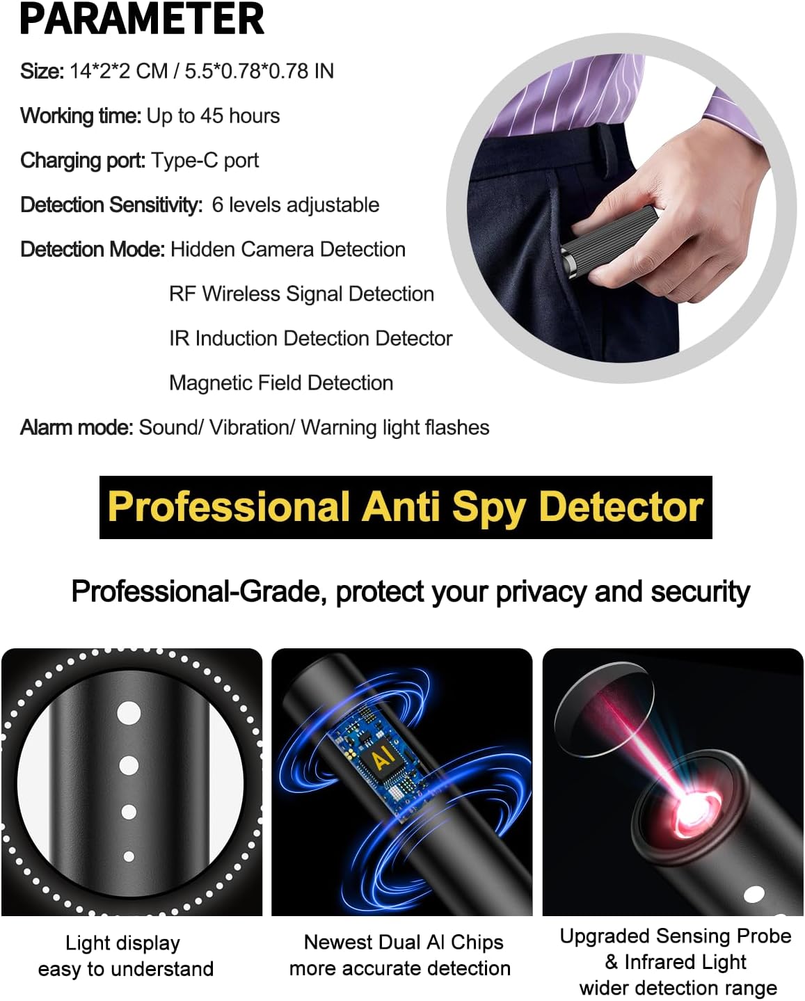 Detectores de cámara oculta, buscador de cámara espía, dispositivo de seguimiento GPS oculto, detector de dispositivo de grabación de escucha, barrendero oculto de insectos y detector de cámara KT3