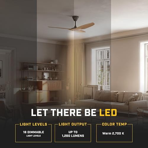 Haiku Home L Series 52" Smart Ceiling Fan, Wi-Fi, Indoor, LED Light, Caramel/White, Works with Alexa