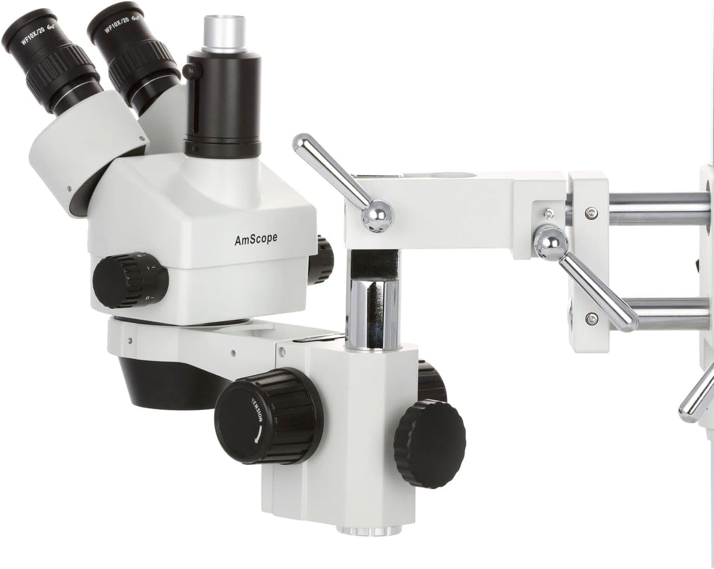 AmScope SM-4TP - Microscopio Profesional de Zoom estéreo trinocular con Control de Enfoque simultáneo, oculares WH10x, Aumento 7X-45X, Lente de Zoom 0.7X-4.5X, iluminación Ambiental, Soporte de Brazo