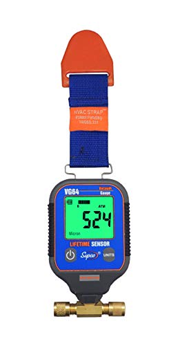 Supco VG64 calibre de vacío con pantalla digital, rango de 0 a 12 000 micrones, precisión de 10%, conexión para adaptador de campana macho de 0.25 pulgadas