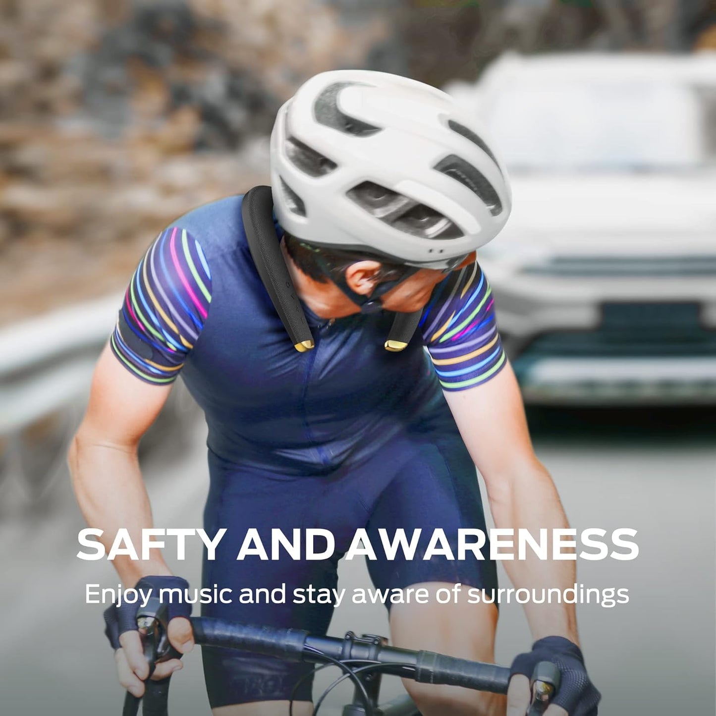 Monster Boomerang - Altavoces Bluetooth con banda para el cuello, con 15 horas de reproducción, sonido estéreo 3D de alta fidelidad, baja latencia, micrófono integrado, IPX5 impermeable para usar en