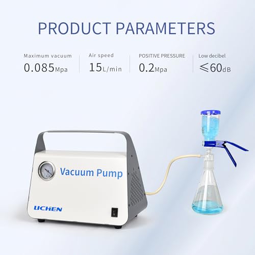 LICHEN Bomba de vacío de diafragma sin aceite, con caudal de 15 L/min con doble presión, portátil con kit de manguera para filtración de líquidos