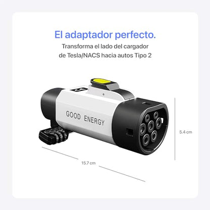 Adaptador de Carga Tesla NACS a Tipo 2 para Autos eléctricos, Conector 32A, PC+ABS Resistente, Compacto y Seguro, Compatible con Estaciones Tesla