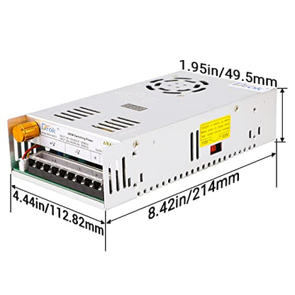 DROK - Fuente de alimentación de 24 V, CA 110 V/220 V a CC 0-24 V, 20 A 480 W, adaptador ajustable variable regulado 5 V, 12 V, 24 V, voltaje, transformador LED de voltaje de conmutación de 20 A,