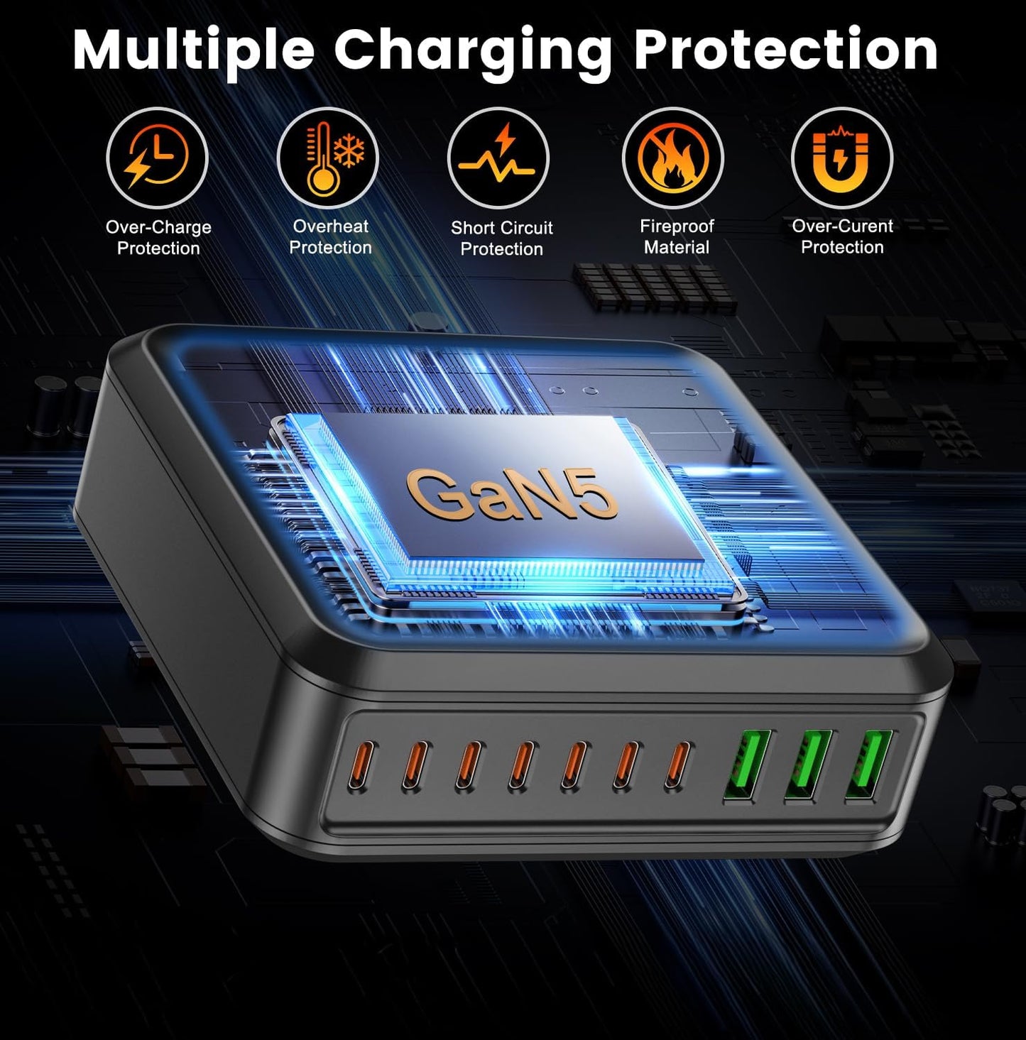 Bloque de cargador USB C de 780 W estación de carga rápida de 10 puertos USB C GaN PD 120 W adaptador de cargador para laptop MacBook Pro/Air, DELL, iPad, iPhone, Samsung Galaxy