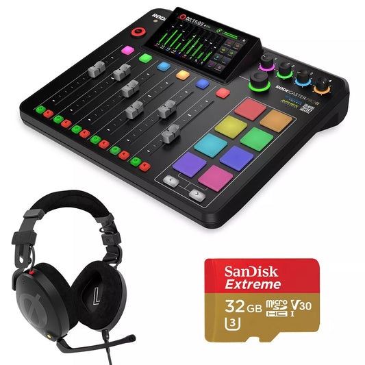Consola de estudio Rode RODECaster Pro II con auriculares y tarjeta de memoria microSDHC de 32 GB RCPII B