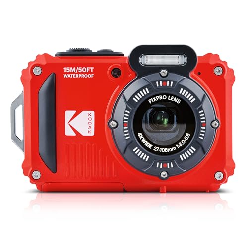 KODAK PIXPRO WPZ2 - Cámara digital resistente al agua de 16 MP 4X zoom óptico de 2.7 pulgadas, LCD Full HD, MFR: WPZ2-RD