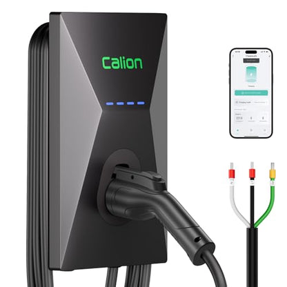 Calion Cargador de vehículo eléctrico de nivel 2, cargador de montaje en pared con cable de 25 pies, estación de carga de vehículo eléctrico para vehículos eléctricos J1772, 50 amperios #EV-C02AZ-US50A