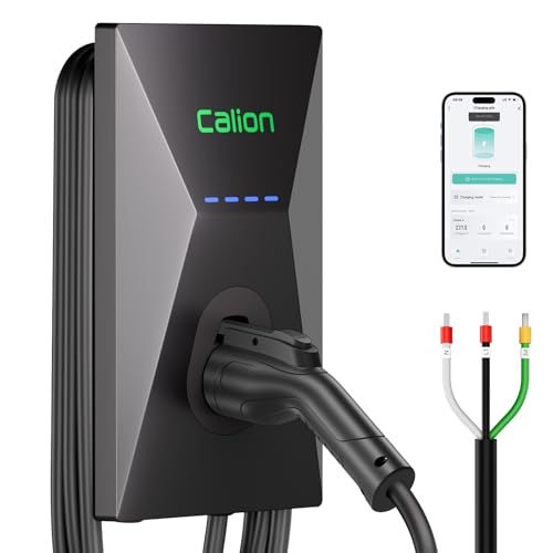Calion Cargador de vehículo eléctrico de nivel 2, cargador de montaje en pared con cable de 25 pies, estación de carga de vehículo eléctrico para vehículos eléctricos J1772, 50 amperios #EV-C02AZ-US50A