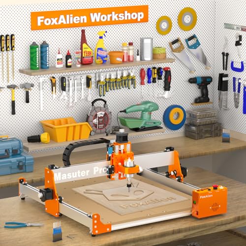 FoxAlien Masuter Pro - Máquina de enrutador CNC de 3 ejes, máquina de grabado de pasatiempos para principiantes, estructura totalmente metálica para madera, acrílico, MDF, nailon, enrutamiento