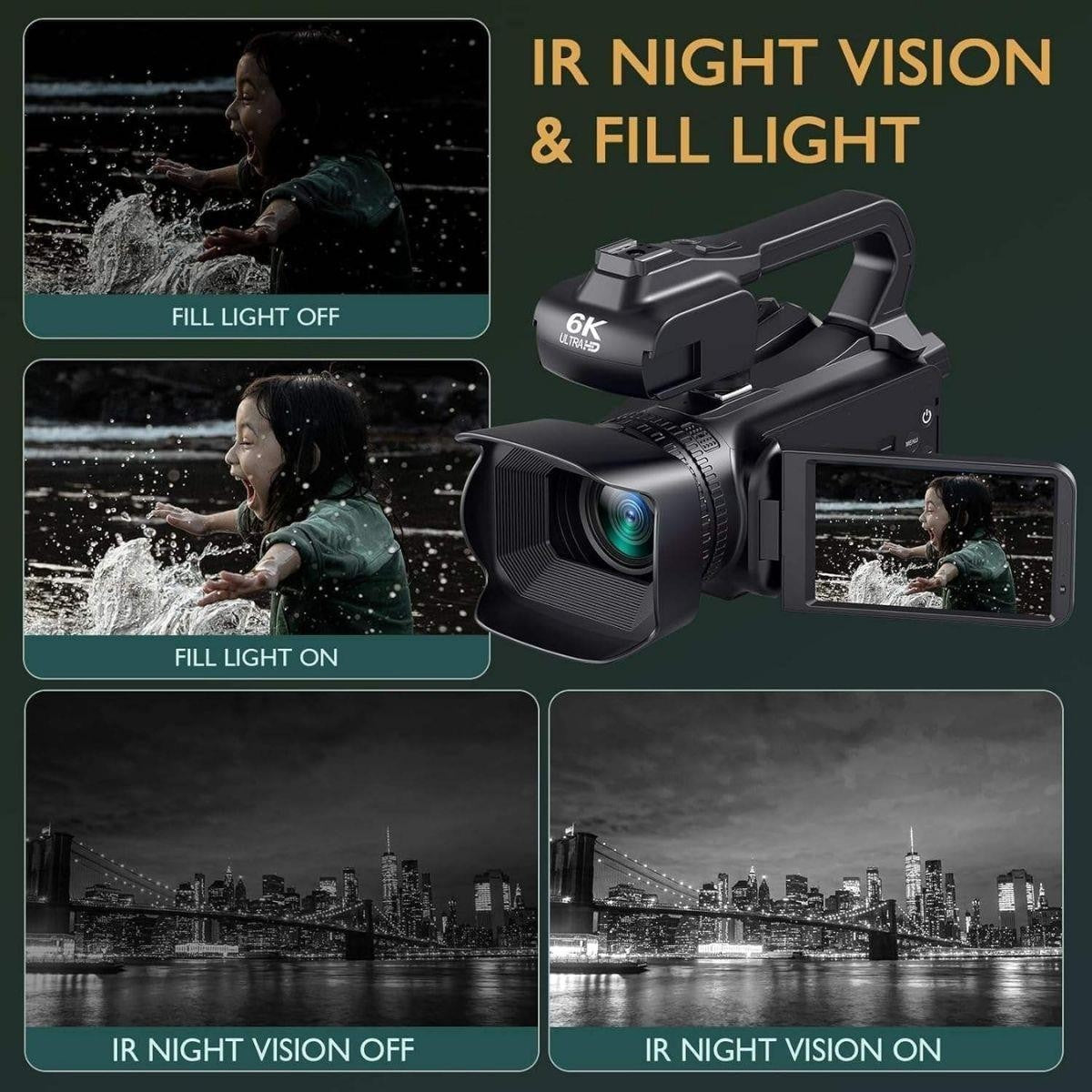 Videocámara Aries CineView 6K Ultra HD - Pantalla abatible de 3", WiFi, zoom 18x -ARCVDCR6K