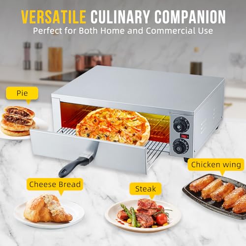 GarveeHome - Horno eléctrico de pizza para interior, encimera de 16 pulgadas, horno comercial de pizza con parrilla para parrilla, bandeja para migas, mango y almohadillas para orejas para pies,