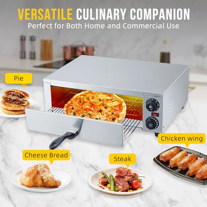 GarveeHome - Horno eléctrico de pizza para interior, encimera de 16 pulgadas, horno comercial de pizza con parrilla para parrilla, bandeja para migas, mango y almohadillas para orejas para pies,