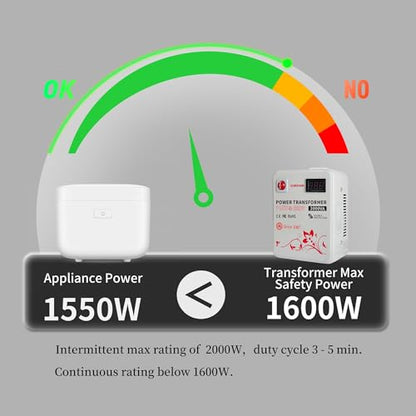 SUNSHUN Convertidor de 110 V a 220 V, transformador elevador de 2000 W de 110 V a 220 V con pantalla de voltaje para electrodomésticos asiáticos europeos de 220/240 voltios utilizados en EE. UU