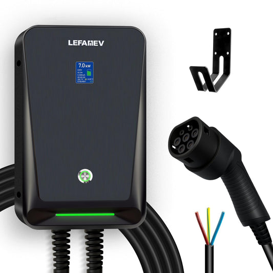 LEFANEV ‎F40-7KW - Wallbox - Estación de Carga de 7 kW, Tipo 2, 32 A, con Pantalla LCD Transparente, Resistente al Agua IP67, Cable de 6 m + 1 m, Cargador EV para Todos los vehículos eléctricos EV PHEV