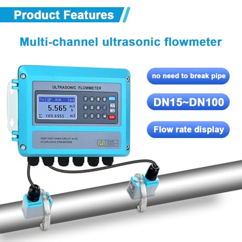 Medidor de flujo ultrasónico Whappocco Medidor de flujo de agua Abrazadera en medidor de flujo líquido Medidor de flujo digital montado en la pared con transductor pequeño para tubería DN15-3.937 in