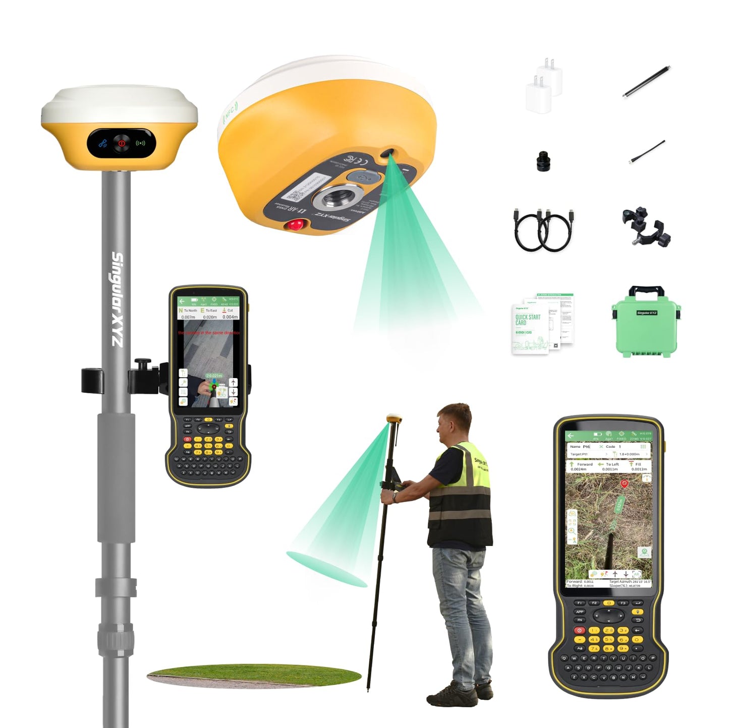 SingularXYZ L1-AR GNSS RTK Rover - AR+ GNSS, GPS RTK Colector de mano con software y replanteo visual, obturador global con 2 MP, precisión de 0.8 in, UHF de 9.3 mi, levantamiento de inclinación de 120° | Soporte