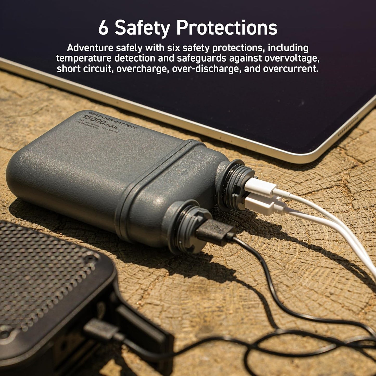 ELECOM NESTOUT - Cargador de energía resistente de 15000 mAh, cargador para exteriores, 32 W USB-C de carga rápida, resistente al agua, IP67, duradero, a prueba de golpes, paquete de batería para