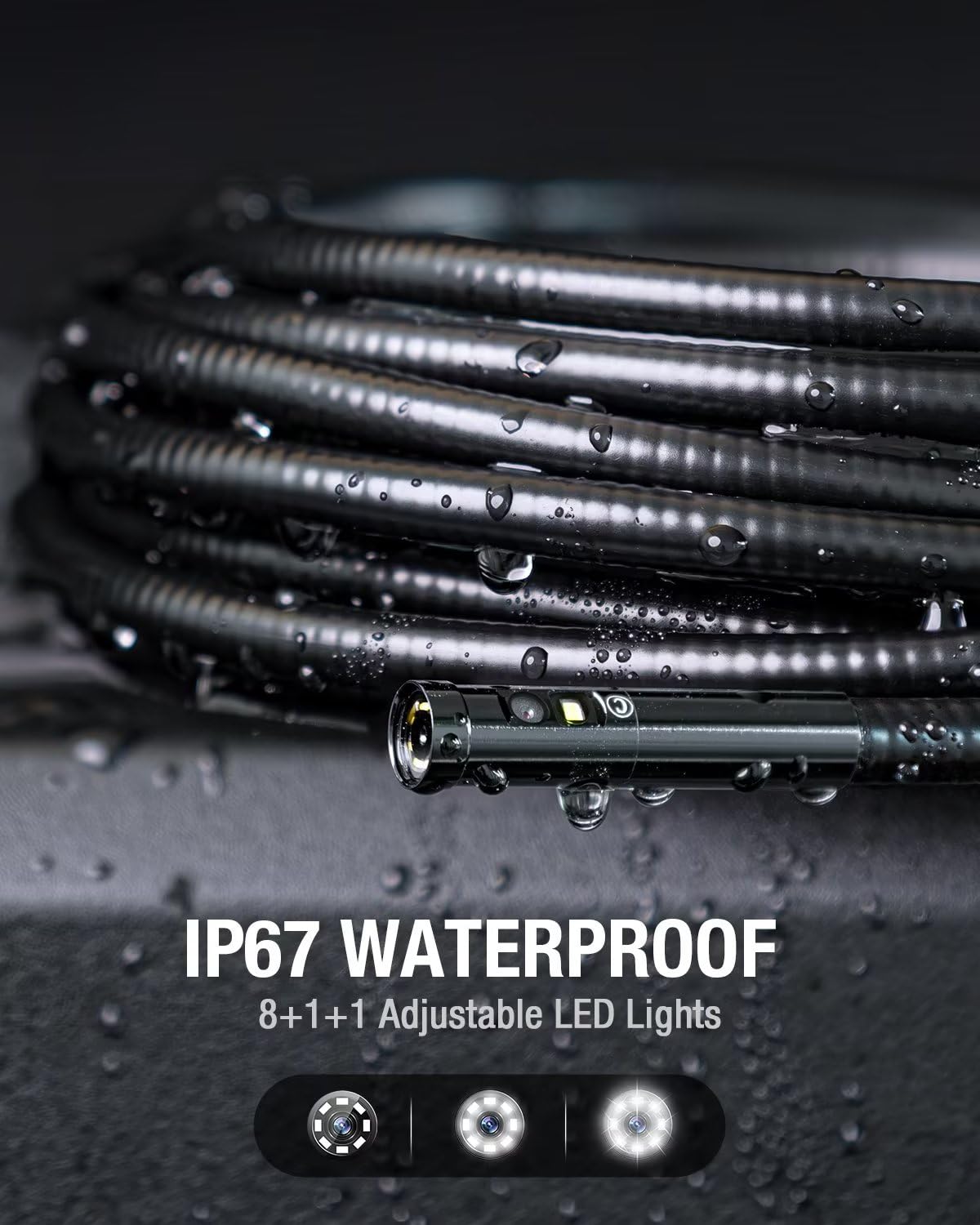 Cámara de inspección, boroscopio Teslong de triple lente con pantalla dividida IPS de 6 pulgadas, cámara endoscopio WiFi con luz IP67, impermeable, flexible, cámara de alcance - NTS600
