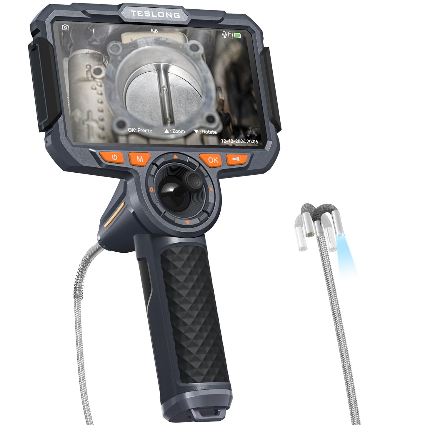 Teslong Boroscopio articulado de 4 vías de 0.154 in con luz, cámara de inspección de endoscopio IPS de 6 pulgadas con sonda articulada 360, dispositivos flexibles para mecánicos automotrices, cámara