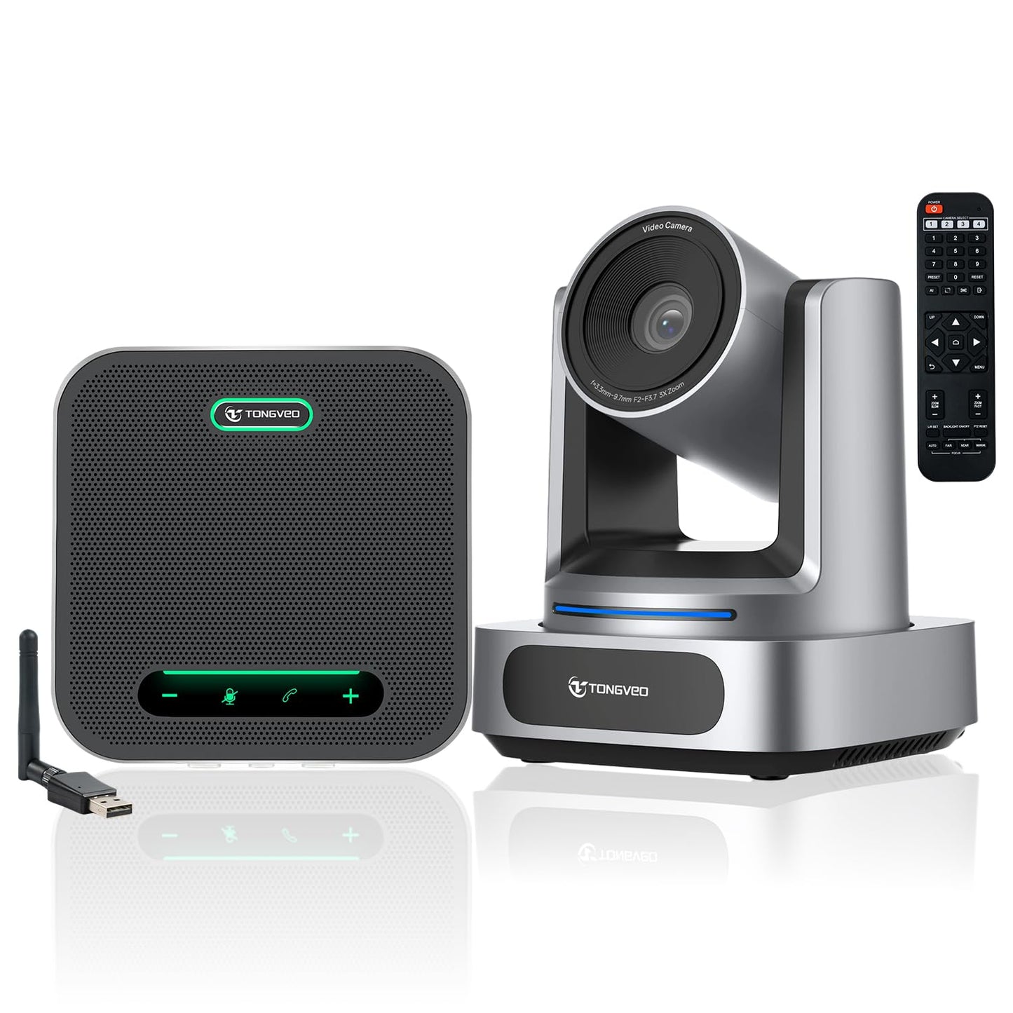 TONGVEO US-EZ3H4K+M2B - Sistema de cámara de sala de conferencias 4K, cámara PTZ 4K de seguimiento automático con IA Zoom óptico 3x Zoom óptico de 92 ° y altavoz Bluetooth 16.4 pies de recepción de voz para conferencias