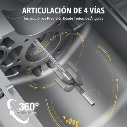 Teslong TF600D39L1.55 Boroscopio Articulado de 4 Vías de 3.9mm con Luz, Cámara de Inspección de Endoscopio IPS de 6 Pulgadas con Sonda Articulable de 360, Cámara de Alcance de Fibra Óptica Flexible para Mecánicos