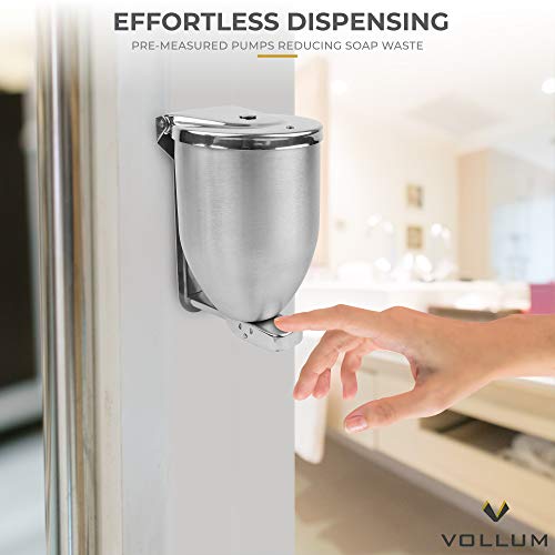 Vollum Dispensador de jabón en polvo, dispensador de jabón de baño de acero inoxidable de 32 onzas con tapa de relleno grande, dispensador de jabón de cocina con bomba fuerte para montaje en pared