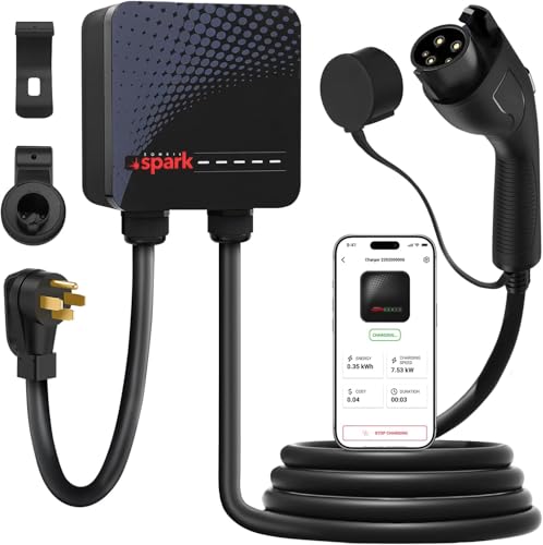 Cargador EV de nivel 2, 40 A, 240 V, cargador doméstico montado en la pared con enchufe NEMA 14-50, conector J1772, cable de carga de 24.6 ft, WiFi mejorado y control inteligente de aplicaciones