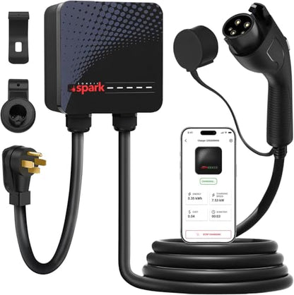 Cargador EV de nivel 2, 40 A, 240 V, cargador doméstico montado en la pared con enchufe NEMA 14-50, conector J1772, cable de carga de 24.6 ft, WiFi mejorado y control inteligente de aplicaciones