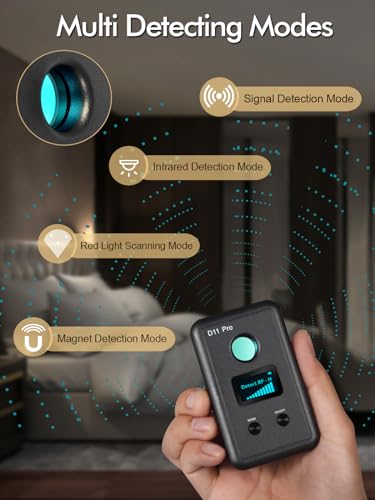 Detectores de cámara oculta D11 Pro, buscador de cámara espía dispositivos de escucha ocultos, escáner de luces infrarrojas, detector de rastreador GPS, teléfono de insectos, barredora de señal RF con