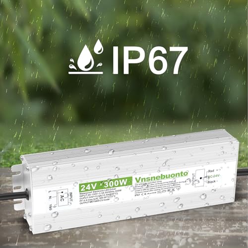 Fuente de alimentación de 24 V 300 W, 90-130 V CA a 24 V CC 12.5 A, controlador LED impermeable IP67, transformador de bajo voltaje de 24 voltios, adaptador con enchufe de 3 clavijas para luz LED, uso