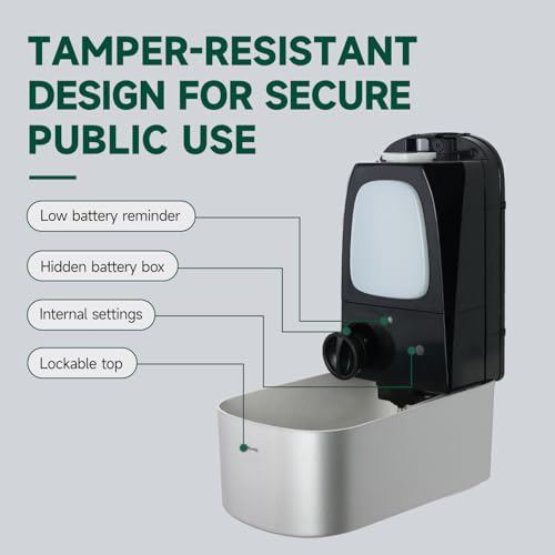 anydry Dispensador de jabón automático comercial de 34 onzas, gran capacidad, montado en la pared | Touchless Liquid Dispenser, Five-Level Adjustment, Ideal for High-Traffic Bathroom, Restroom, Durable Wall-Mount Installation