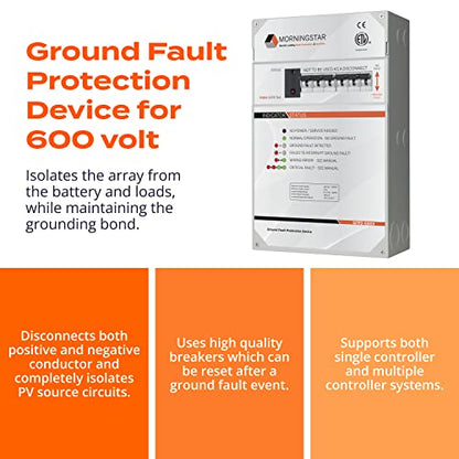 Morningstar - Dispositivo de protección contra fallas de tierra (GFPD-600V) para controladores de carga Tristar MPPT de 600 V, no requiere fusibles, instalación simple y flexible, diseñado en los