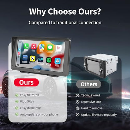 Unitek - Pantalla táctil portátil inalámbrica para coche, 7 pulgadas, compatible con Bluetooth, pantalla de Android y Apple Carplay para pantalla de coche para Carros con cámara de respaldo/navegador